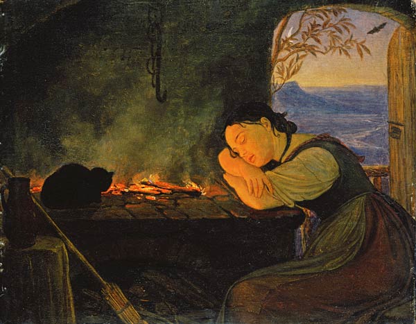 Girl Sleeping by the Fire à Rudolf Friedrich Wasmann
