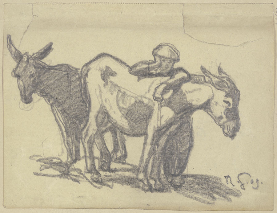 Boy with two donkeys à Rudolf Gudden