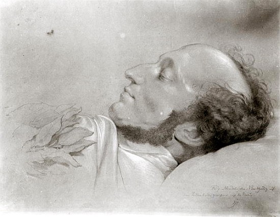 Felix Mendelssohn (1809-47) on his deathbed, c.1847 à Rudolf Julius Benno Huebner