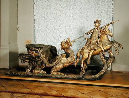 Carnival Sleigh with the figure of St George (wood & gold leaf) à École russe