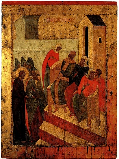Christ before Pilate, c.1497 (tempera & gold leaf on panel) à École russe