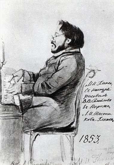 Mikhail Glinka, 1853 (pen & ink with wash on paper) à École russe