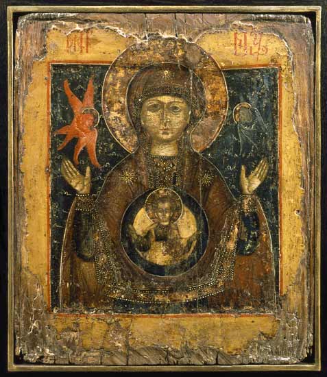 The Mother of God of the Sign, icon à École russe