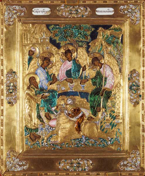 Icon depicting Abraham and the Three Angels, Moscow School (enamel) à École russe