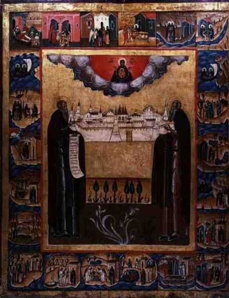Saints Zosimus and Sabbatheus of Solovetsk with scenes from their lives à École russe