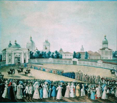 The Visit of Alexander I (1777-1825) to the Alexander Nevsky Monastery à École russe