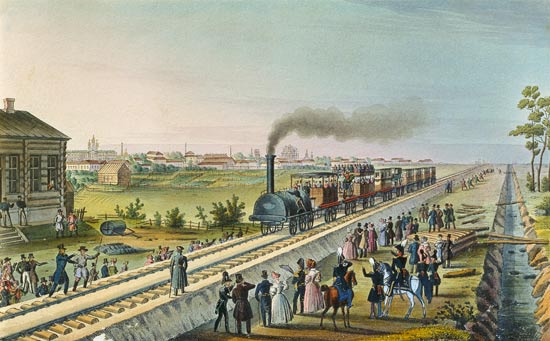 Die Eröffnung der Eisenbahn von St. Petersburg nach Pawlowsk à russe Maître