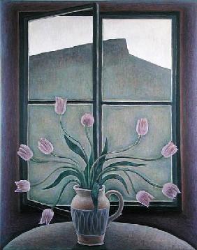 Tulips and Crag, 2001 (oil on canvas) 