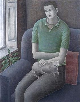 Young Man with Cat, 2008 (oil on canvas) 