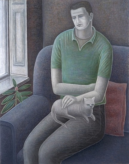 Young Man with Cat, 2008 (oil on canvas)  à Ruth  Addinall
