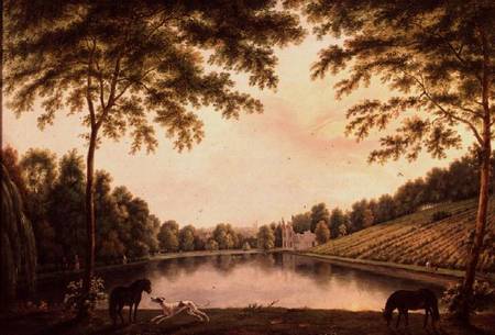 A View of the Lake and ruins of the Abbey at Painshill, Surrey à S. Barrett