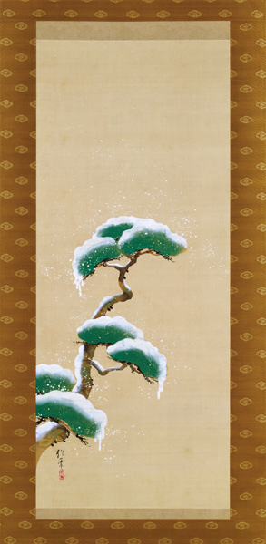 Hanging Scroll Depicting A Snow Clad Pine, from A Triptych of the Three Seasons, Japanese, early 19t à Sakai Hoitsu