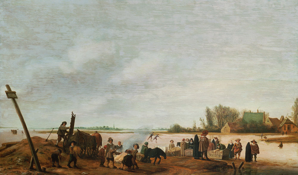 Winter Landscape with a River à Salomon van Ruisdael ou Ruysdael