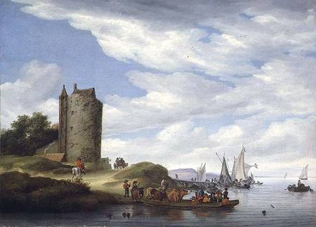 River Estuary with Watchtower à Salomon van Ruisdael ou Ruysdael