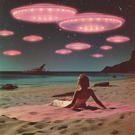 Alien Beach At Night Collage Art