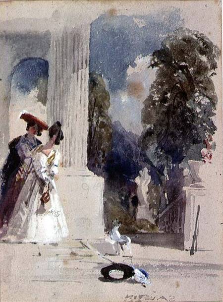 Two Ladies standing beside a Pillared Portico à Samuel Austin