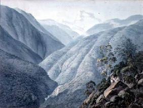 View from Murichon, looking northwards up the channel of the Teenchoo, on the road to Tacissudon, Bh