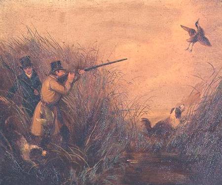 Duck Shooting Amongst Reeds à Samuel Egbert Jones