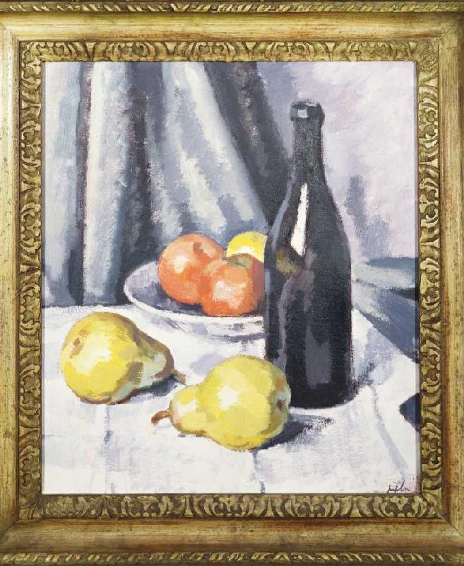 Äpfel, Birnen und eine Flasche. à Samuel John Peploe