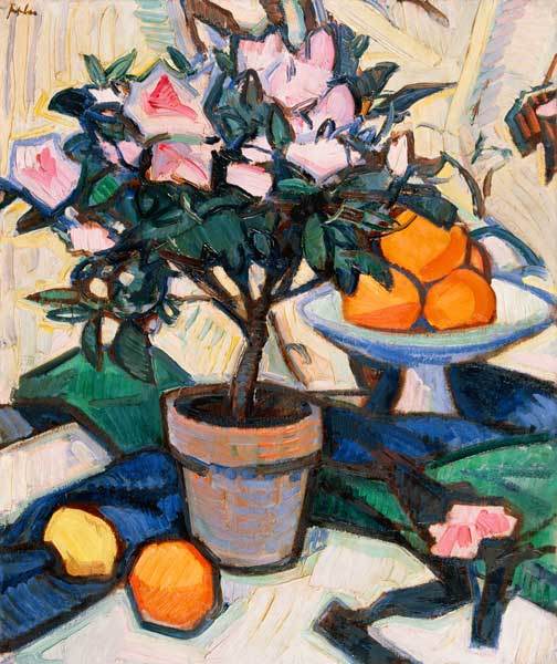 Rosa Azaleen und Orangen à Samuel John Peploe
