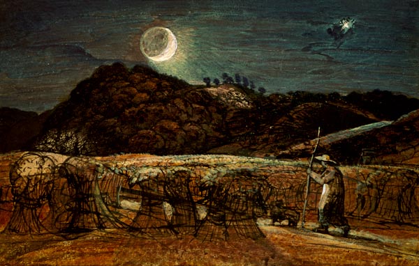 Champ de grain dans la lumière de lune à Samuel Palmer