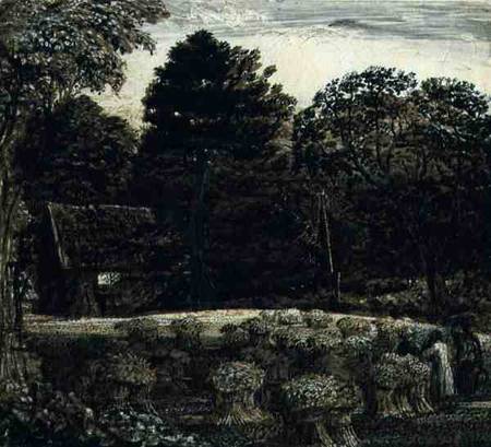 A Cornfield, Shoreham at Twilight  and ink and wash on white à Samuel Palmer