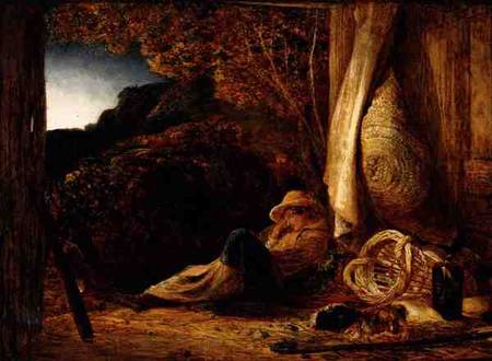 The Sleeping Shepherd, 1834 (tempera with oil glaze on paper, laid on panel) à Samuel Palmer