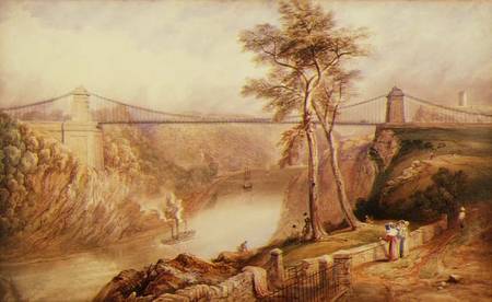 View of the Avon Gorge with the approved design for the Clifton Suspension Bridge à Samuel R.W.S. Jackson