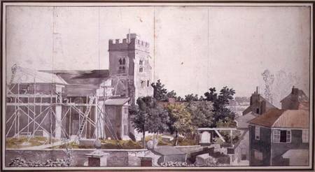Twickenham Church under Scaffolding (w/c, pen & à Samuel Scott