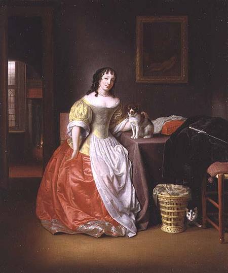 Lady in a yellow and red dress à Samuel van Hoogstraten