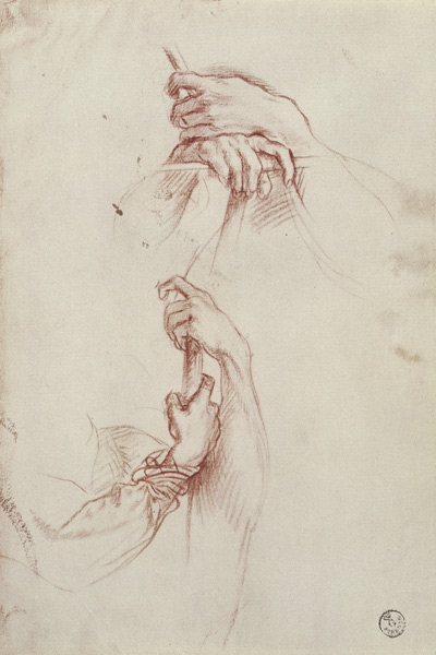 Two studies of a young man's pair of hands (red chalk) à Sandro Botticelli