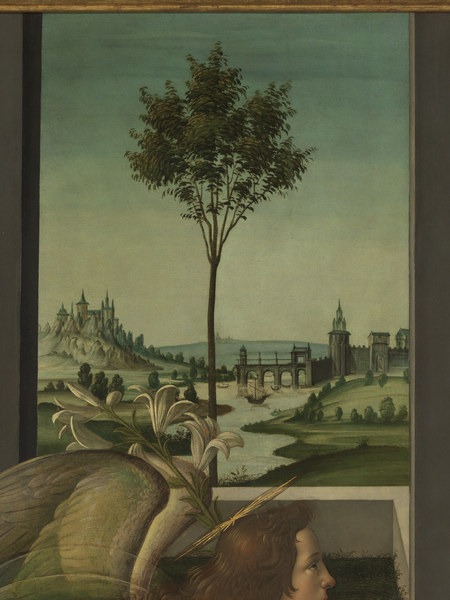 Botticelli, Verkündigung, Flusslandsch.. à Sandro Botticelli