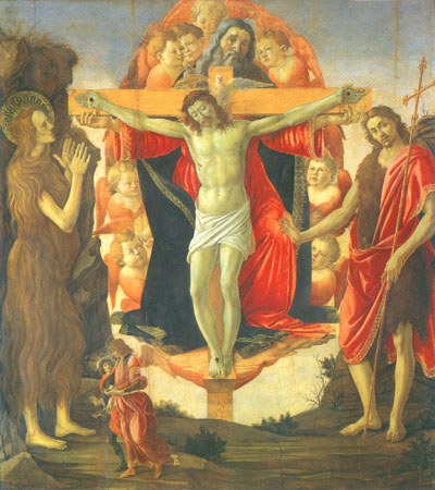 Trinitaet avec Marie Magdelaine, Jean le Baptiste et le Tobias avec l'ange à Sandro Botticelli