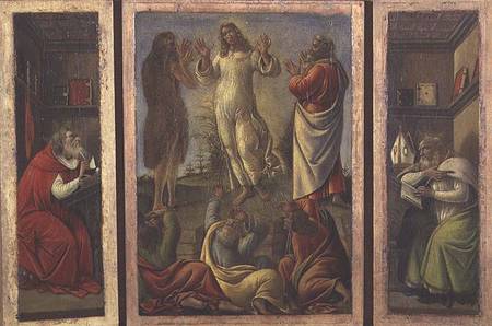 Triptych showing the Transfiguration, Jesus Appearing to his Disciples with SS. Jerome and Augustine à Sandro Botticelli