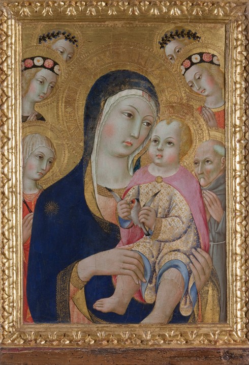 Madonna with Child, Saints Apollonia and Bernardino and four angels à Sano di Pietro