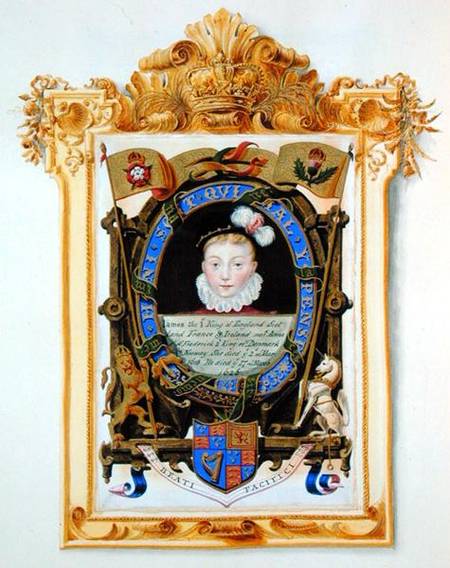 Portrait of James VI of Scotland (1566-1625) Later James I of England as a boy c.1574 from 'Memoirs à Sarah Countess of Essex