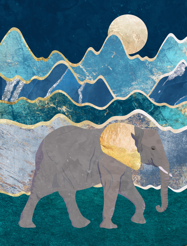 Metallic Elephant in the Moonlit Mountains à Sarah Manovski