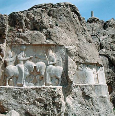 Two bas-reliefs, the left with the investiture of Bahram I (r.273-74) and the right showing Bahram I à Sassanide