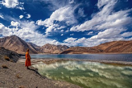 Monk at Pangong Tso Lake