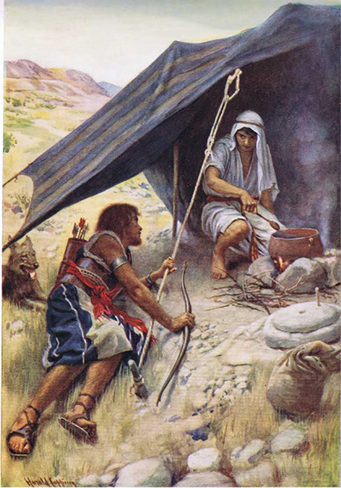 Esau sells his birthright, illustration from Pictures That Teach The Crown Series , 1920 à Savile Lumley