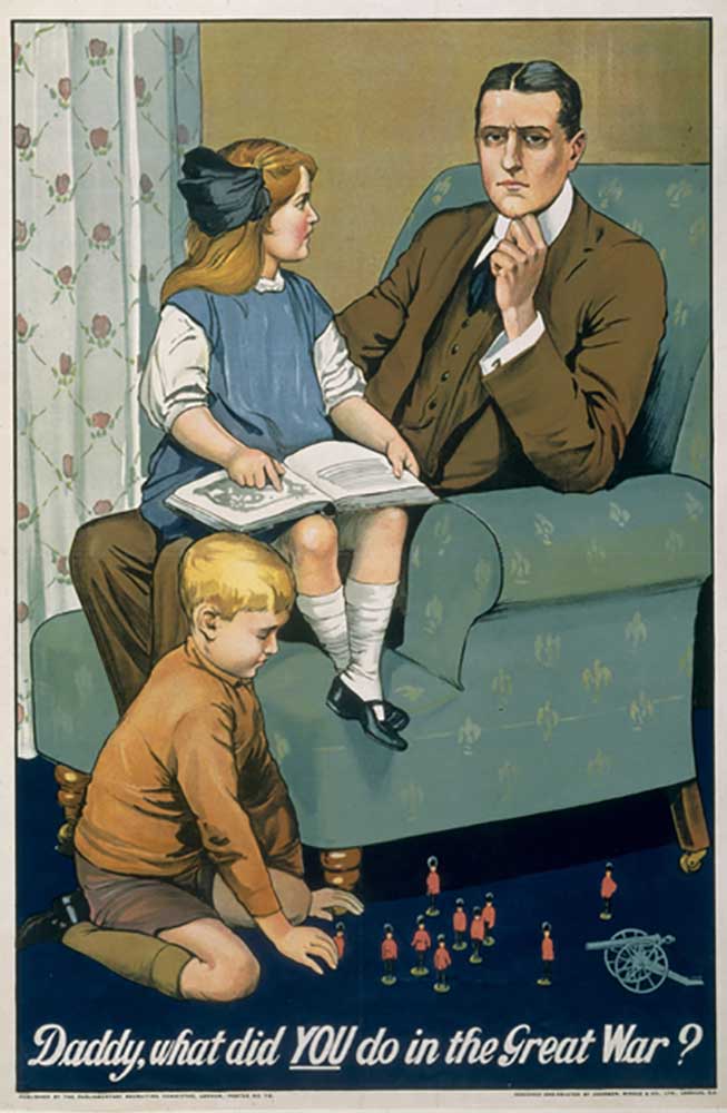 "Daddy, what did You do in the Great War?" recruitment poster designed and printed by Johnson, Riddl à Savile Lumley