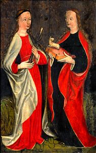 Saint Apollonie et Agnès ailes d'un Pentaptyque de Pasiecznik à Peintre silésien de Löwenberg