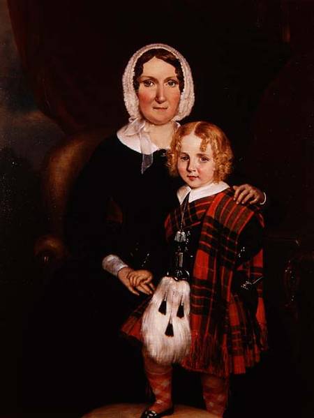 Portrait of a Scottish Woman with her Young Son in Highland Dress à École écossaise
