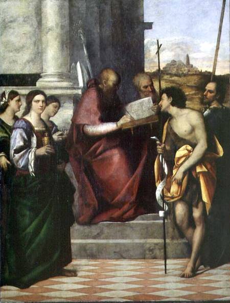 St. John Chrysostomos with SS. Paul, Liberalis, John the Baptist, Cecilia, Catherine and Mary Magdal à Sebastiano del Piombo