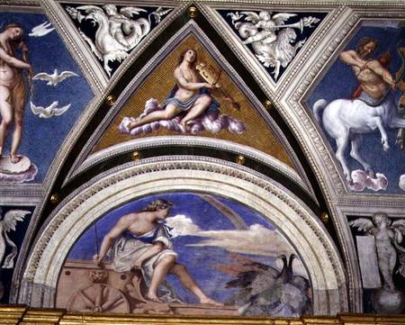 The 'Loggia della Galatea' (Loggia of the Galatea) detail of vault decoration depicting Juno on her à Sebastiano del Piombo