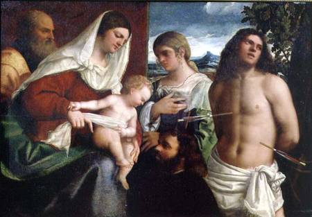 Sacra Conversatione with SS. Catherine, Sebastian and Holy Family à Sebastiano del Piombo