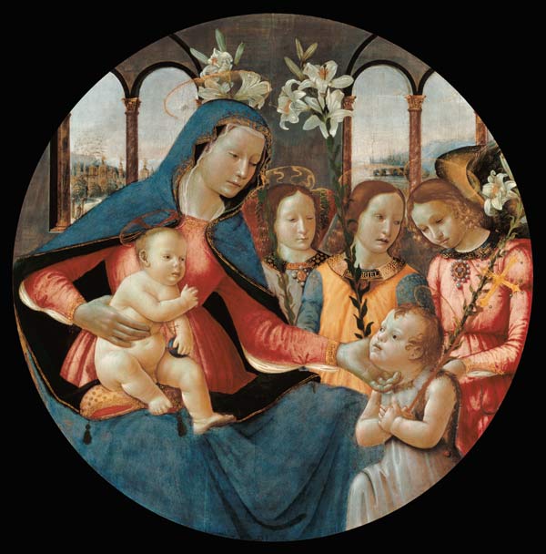 Virgin and Child with St. John the Baptist and the Three Archangels, Raphael, Gabriel and Michael à Sebastiano Mainardi