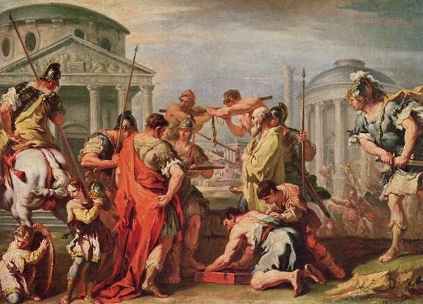 Marcus Furius Camillus (d.c.365 BC) and Brennus (fl.c.389 BC) à Sebastiano Ricci