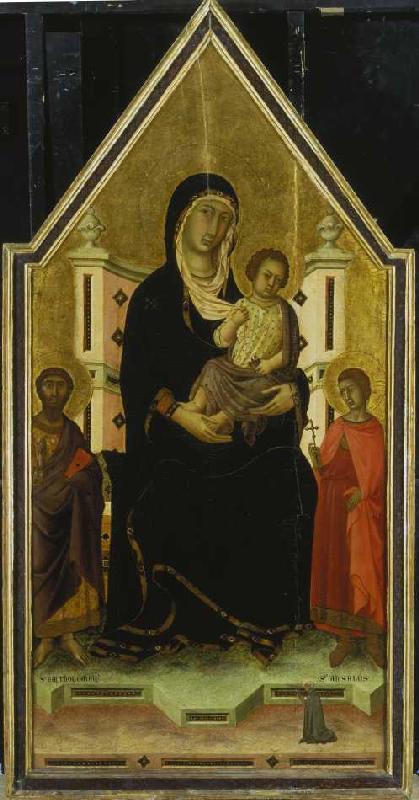 La Madonne avec l'enfant et les Saints Bartholomé et Ansanus. à Segna di Buonaventura