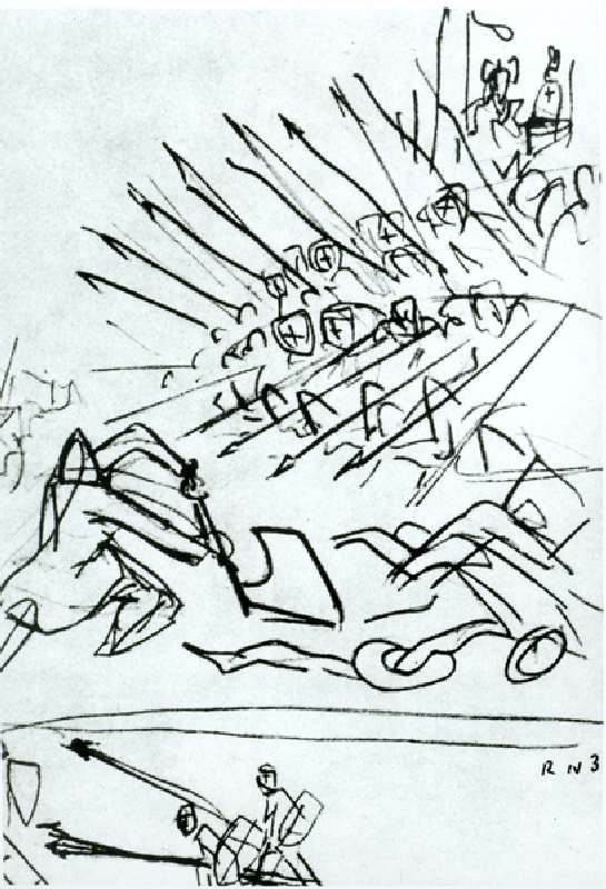 The Battle of the Lake, sketch of a scene from the film Alexander Nevsky, 1938 (pen & ink on paper)  à Sergei Eisenstein